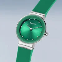 Bering Ladies Classic | polished silver | Green Strap Watch