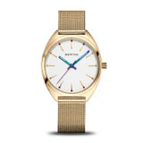 Bering Classic | polished gold | Mesh B/W with Rainbow Strap