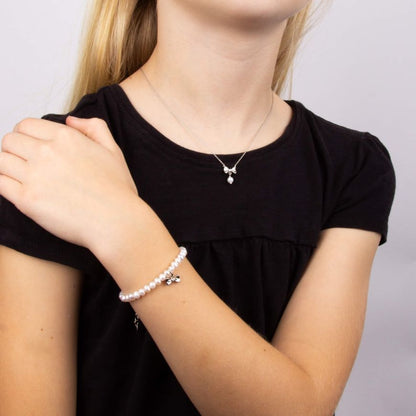 D for Diamond Freshwater Pearl and Bow necklace with Diamond