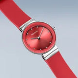 Bering Ladies Classic | polished silver | Red Strap Watch