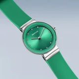 Bering Ladies Classic | polished silver | Green Strap Watch