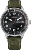 Citizen Urban Eco-Drive Green Nylon Strap Black Dial