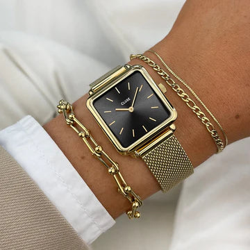 Cluse La Tétragone Mesh Black, Gold Colour Bracelet Watch