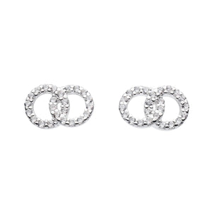 Small Double Circle Link Zirconia Stud Earrings