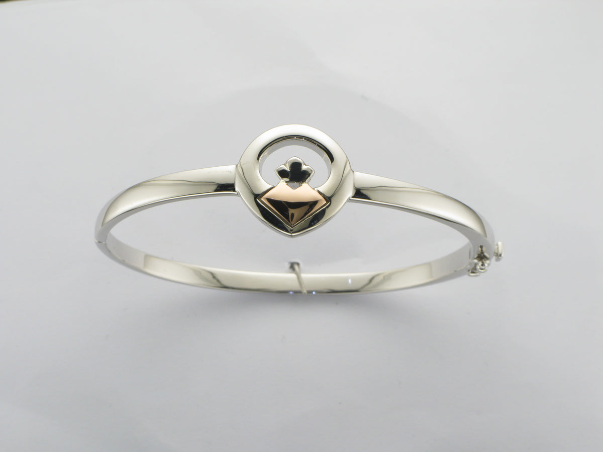 House Of Lor Silver Rose Gold Claddagh Bangle