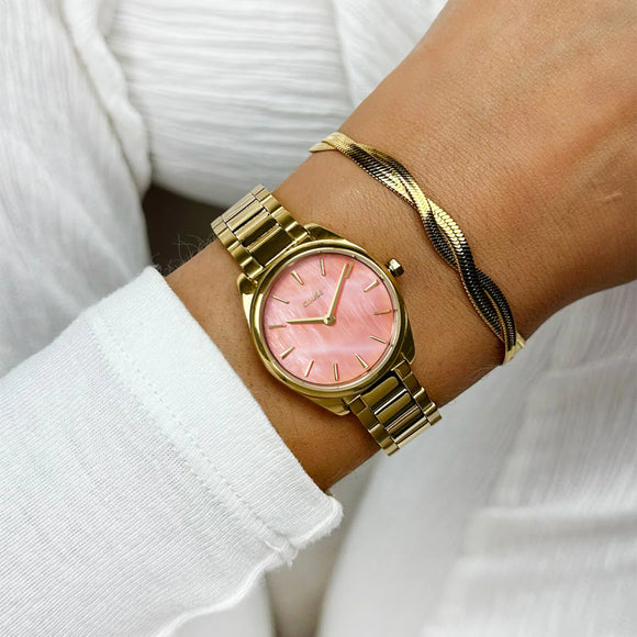 Cluse Féroce Mini Watch Steel, Apricot Pearl, Gold Colour Bracelet Watch