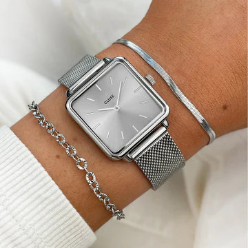 Cluse La Tétragone Mesh Full Silver Colour Bracelet Watch