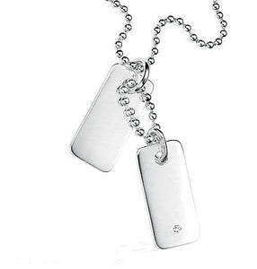 D for Diamond Silver Dog Tags and Chain with Diamond
