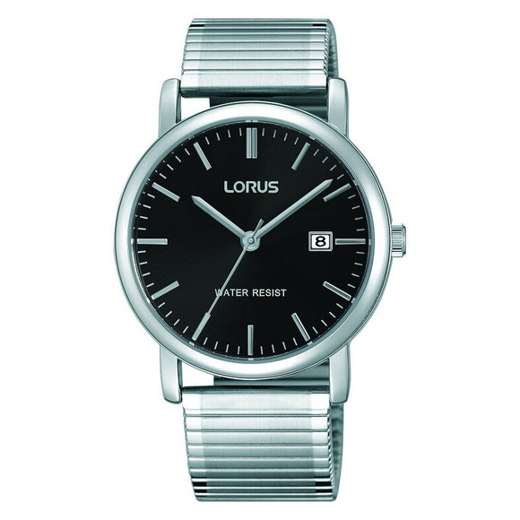 LORUS QUARTZ GENTS STAINLESS STEEL BLACK DIAL EXPANDER BRACELET