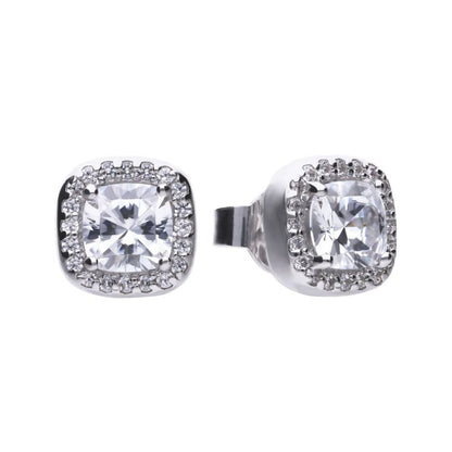 DF Square Pave Set Stud Earrings With Diamonfire Zirconia