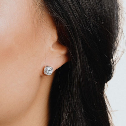 DF Square Pave Set Stud Earrings With Diamonfire Zirconia