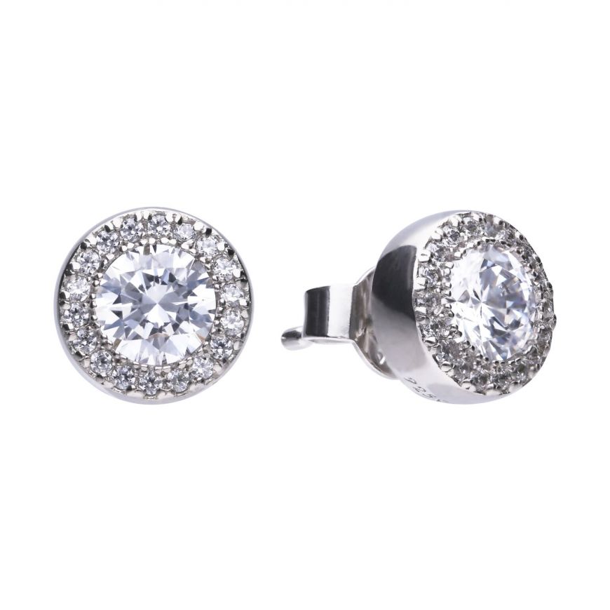 DF Round Pave Set Stud Earrings With Diamonfire Zirconia