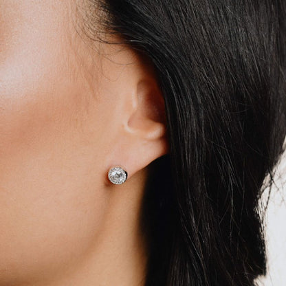 DF Round Pave Set Stud Earrings With Diamonfire Zirconia