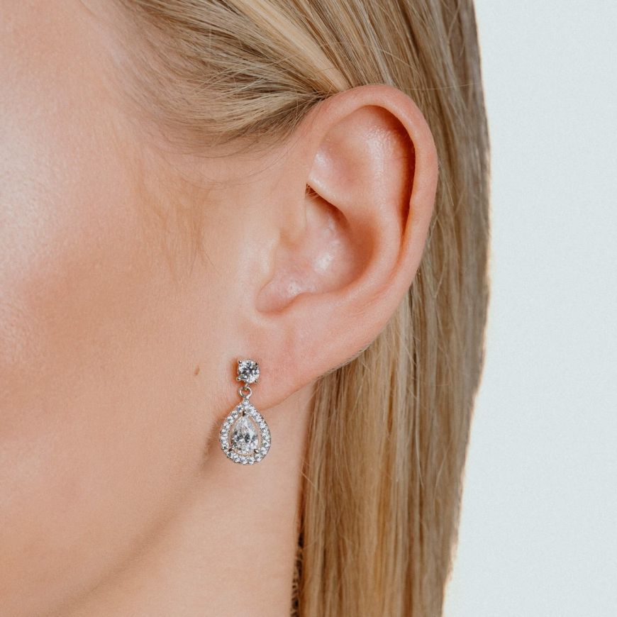 DF Teardrop Shaped Drop Earrings With Diamonfire Zirconia