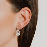 DF Teardrop Shape Drop Earrings With Shell Pearls And Diamonfire Zirconia