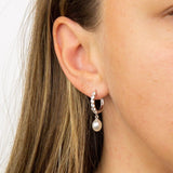 DF Hoop Earrings With Pearl Drop With Diamonfire Cubic Zirconia