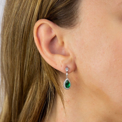 DF Green Diamonfire Zirconia Teardrop Earrings With Pave Surround