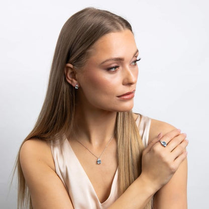 Diamonfire Square Cut Aquamarine Blue Zirconia Necklace