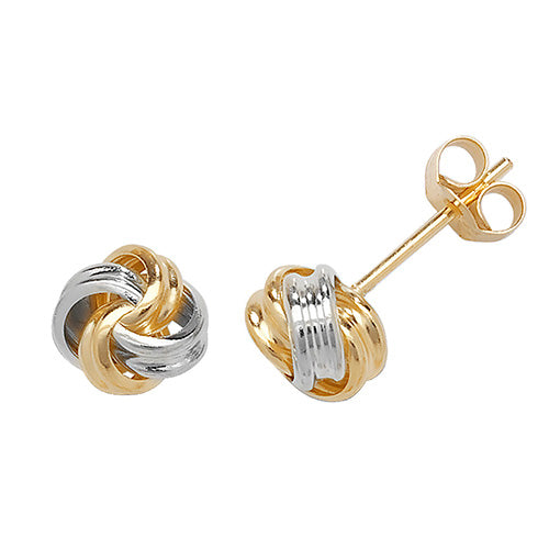 9CT YELLOW & WHITE GOLD KNOT STUDS