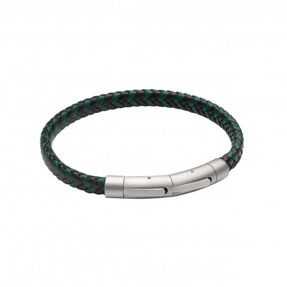 Fred Bennett Black Forest Green Plated Recycled Leather Steel Clasp Bracelet