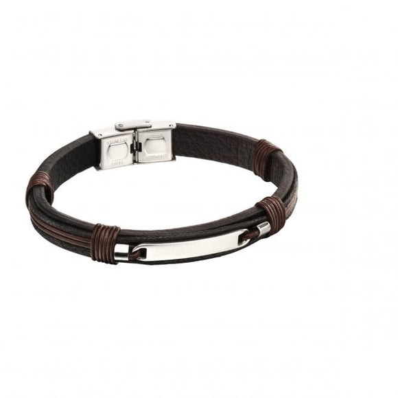 Fred Bennett Brown/Black Stainless Steel ID and Leather Bracelet