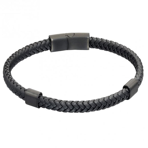 Fred Bennett Reborn Clasp Black Recycled Leather Bracelet