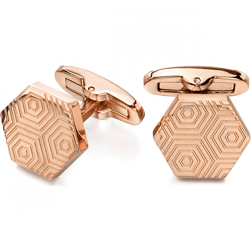 Fred Bennett Rose Colour Stainless Steel Etched Hexagonal Cufflinks