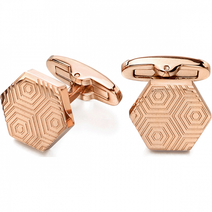 Fred Bennett Rose Colour Stainless Steel Etched Hexagonal Cufflinks