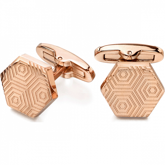 Fred Bennett Rose Colour Stainless Steel Etched Hexagonal Cufflinks
