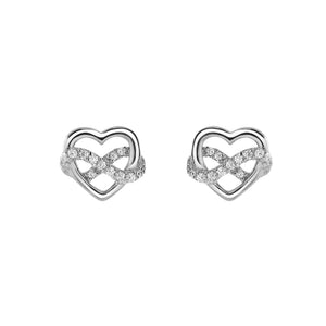 Dew Silver Heart Infinity CZ Stud Earrings