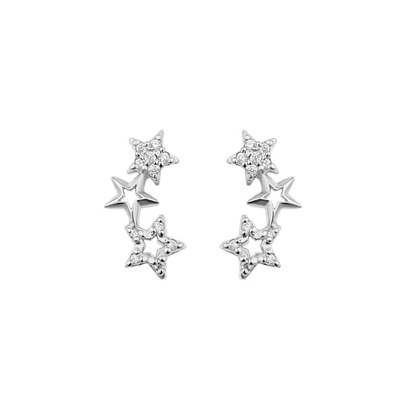 Dew Silver CZ Triple Star Stud Earrings
