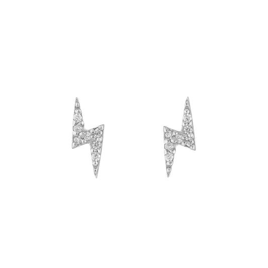Dew Silver Pavé CZ Lightning Bolt Stud Earrings