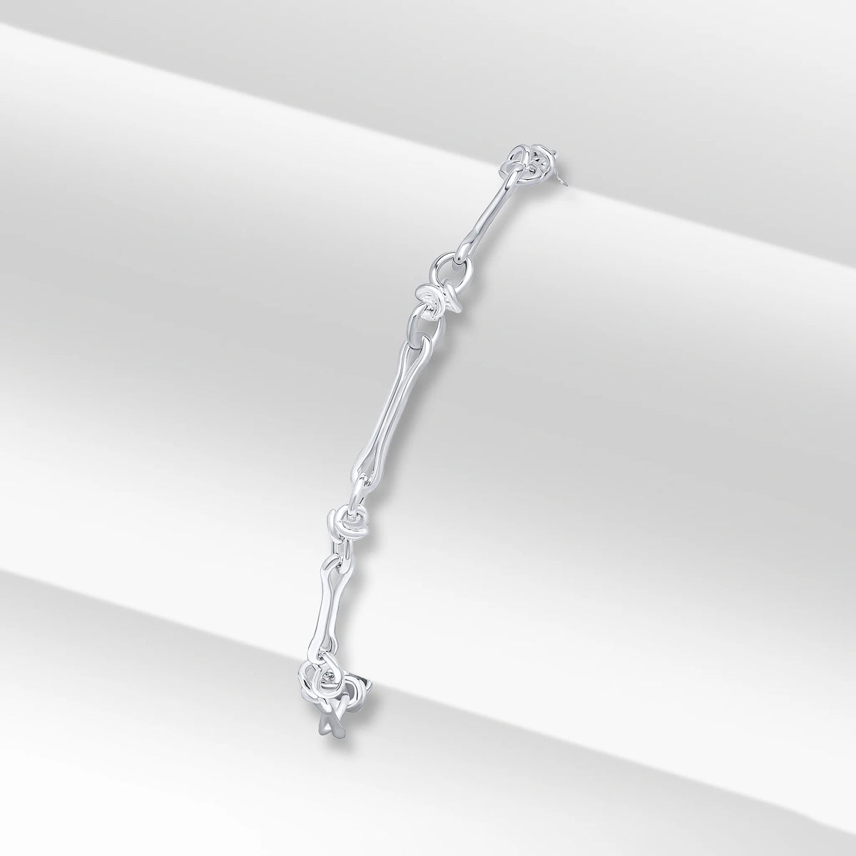 Silver 4.5mm Handmade Pinched Bar Knot Chain Bracelet