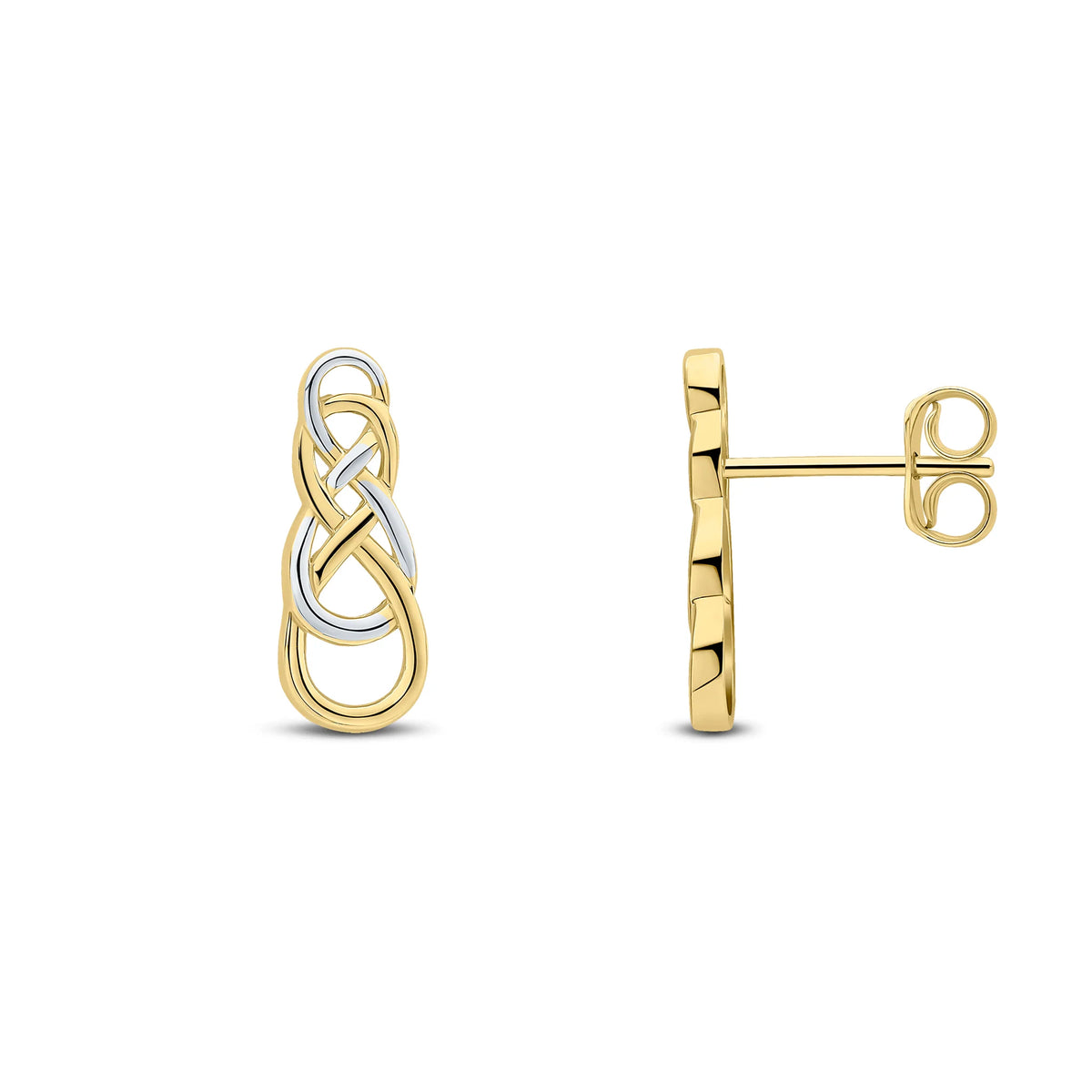 9ct Two Tone White & Yellow Gold Fancy Figure 8 Stud Earrings 16mm