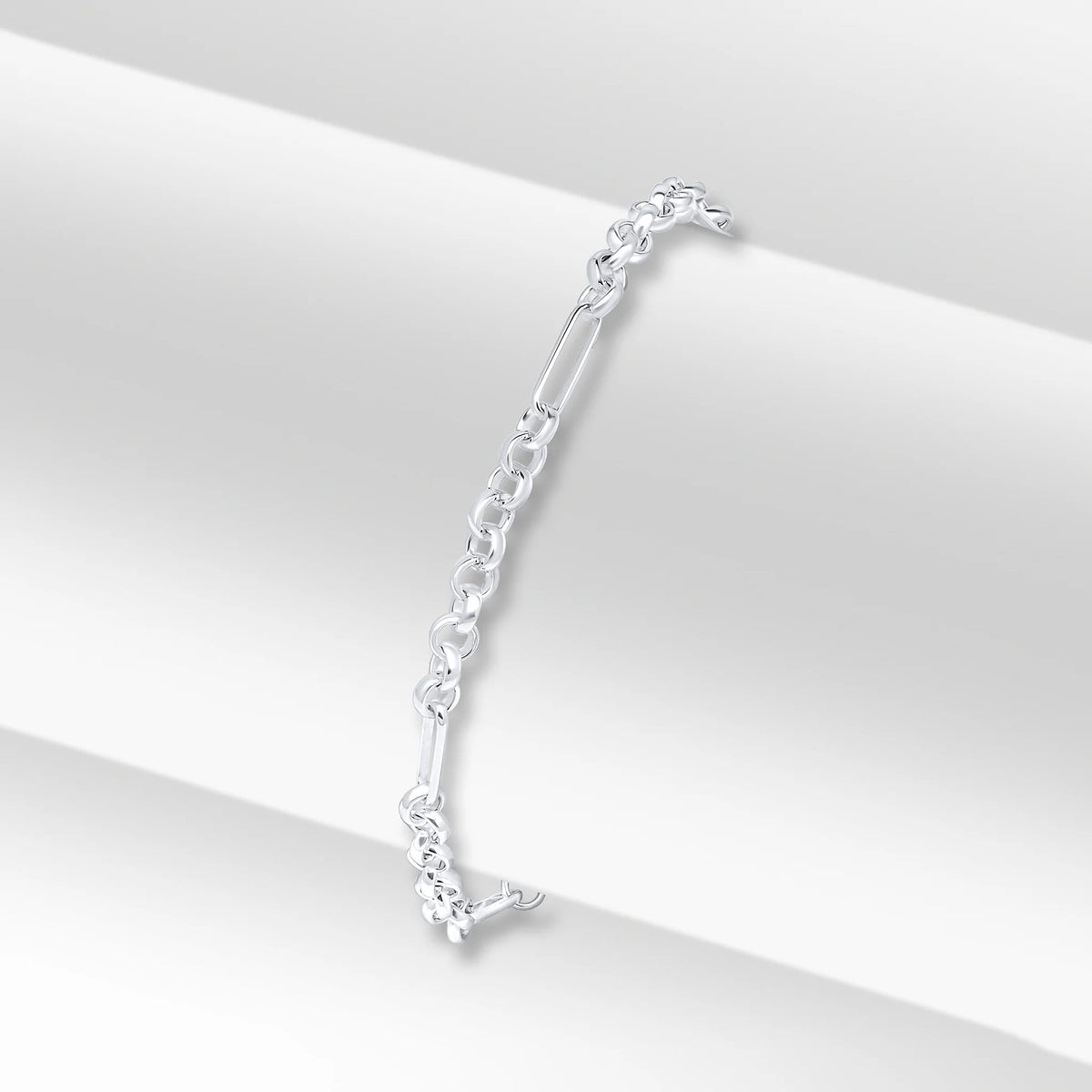 Silver 4mm Handmade Oval Round Figaro Chain Bracelet