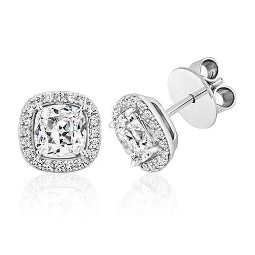 HALO STYLE STUD EARRINGS WITH 6MM CUSHION CUT CENTER