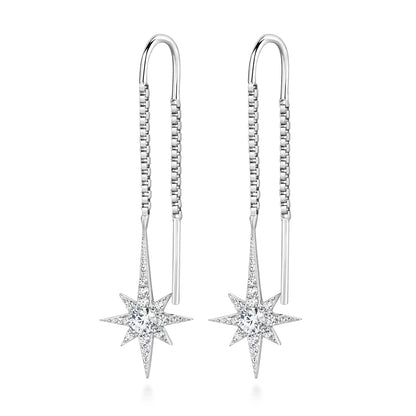 LAPIDARY PAVE SET LONG STAR BOX CHAIN EARRINGS