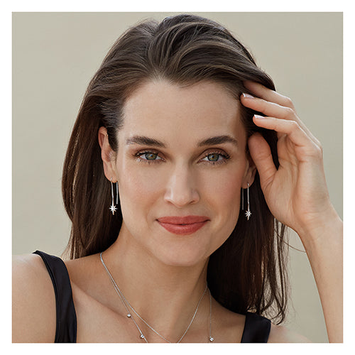 LAPIDARY PAVE SET LONG STAR BOX CHAIN EARRINGS