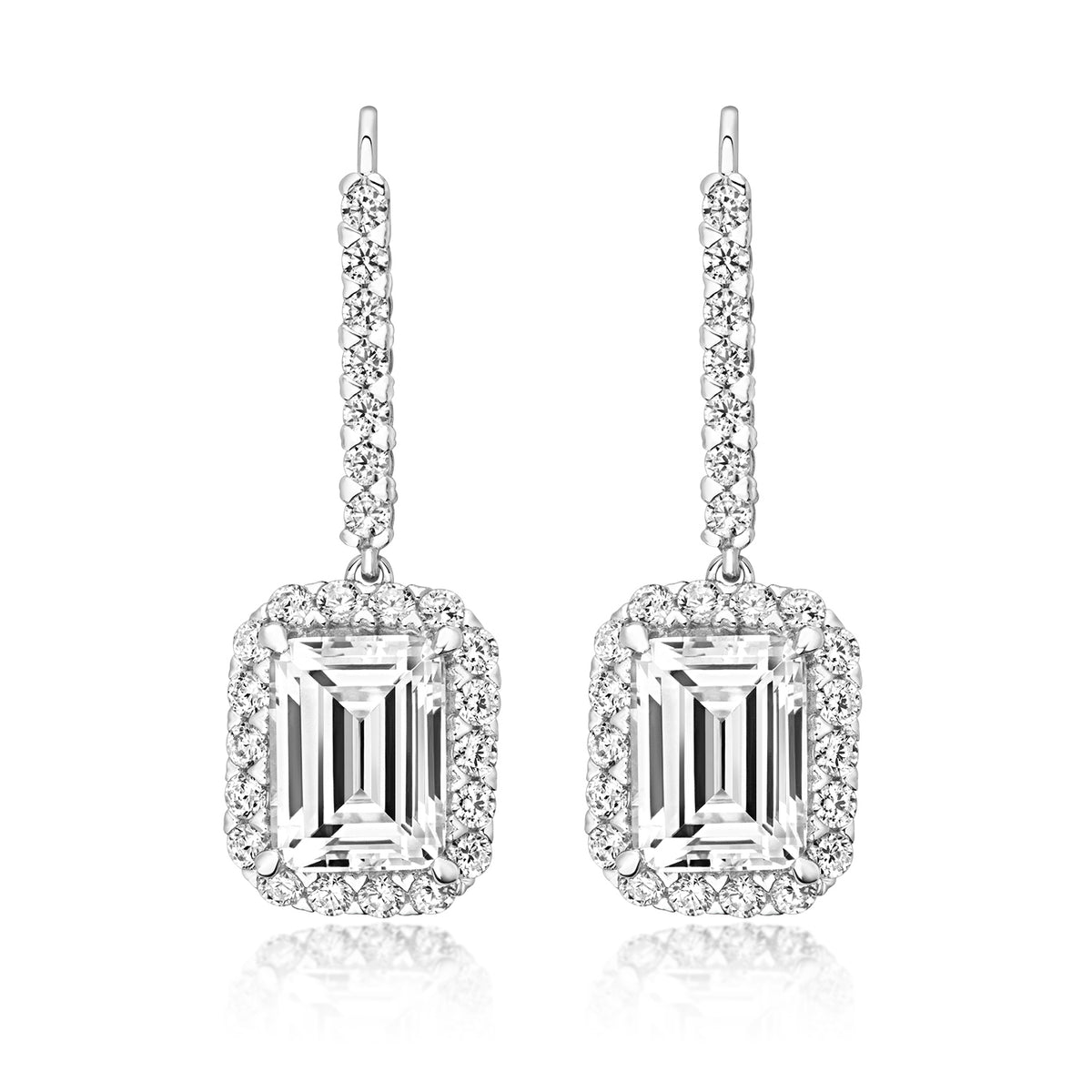 LAPIDARY HALO STYLE 8x6MM EMERALD CUT EARRINGS