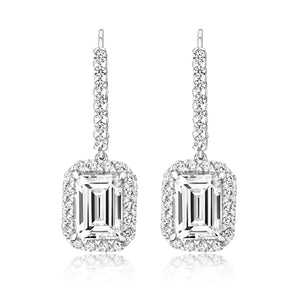 LAPIDARY HALO STYLE 8x6MM EMERALD CUT EARRINGS