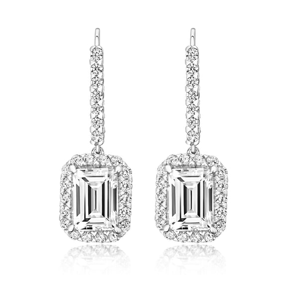 LAPIDARY HALO STYLE 8x6MM EMERALD CUT EARRINGS