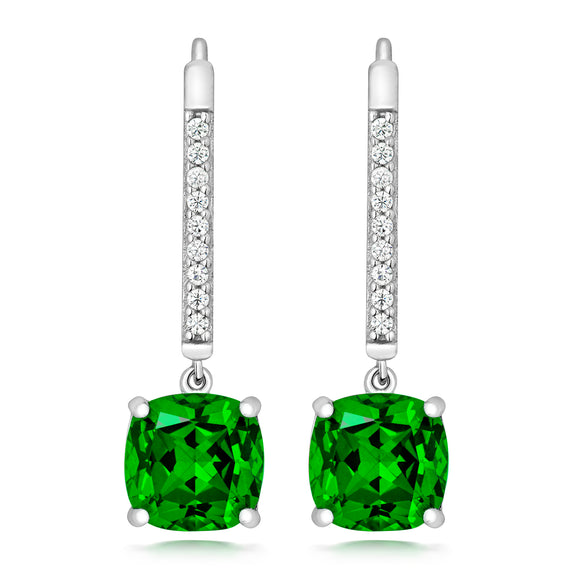 LAPIDARY DROP EARRINGS 7MM GREEN CUSHION CUT