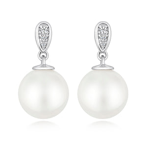 LAPIDARY CLASSIC 10MM PEARL EARRING WITH PAVE SET DROP BAR