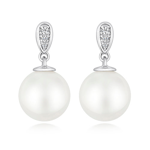 LAPIDARY CLASSIC 10MM PEARL EARRING WITH PAVE SET DROP BAR