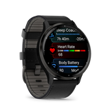 Garmin Venu 3 Slate stainless steel bezel with black case and black leather band