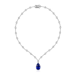 NECKLET WITH RUBOVER & STONE SET BARS. 18X11MM BLUE PEAR SHAPE