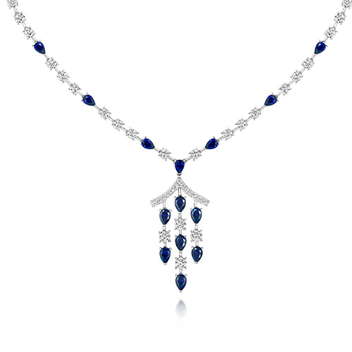 BLUE PEAR SHAPE & WHITE ROUND ORIENTAL INSPIRED NECKLET