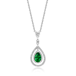 MULTI HALO SWING PENDANT WITH 9X6MM GREEN PEAR ON FIXED CHAIN
