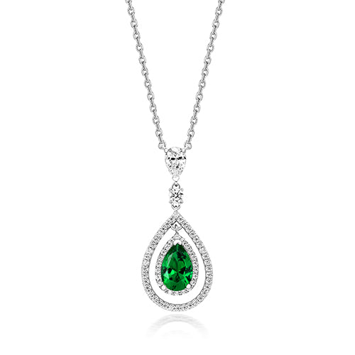 MULTI HALO SWING PENDANT WITH 9X6MM GREEN PEAR ON FIXED CHAIN