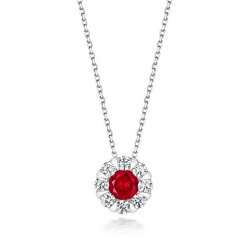 CLUSTER PENDANT 5MM RED ROUND CENTRE ON RUNNING CHAIN